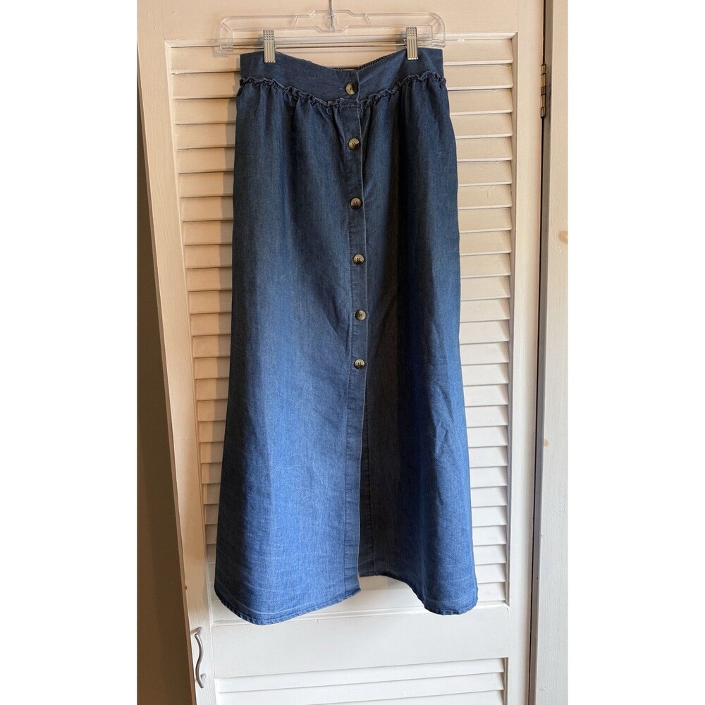 VTG Women’s Denim Midi Skirt S Blue Button Up Prarie Boho Cottagecore Western